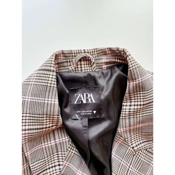ZARA Brown Pink Check Double Breasted Oversized Blazer Suit Jacket, Size M - Picture 10 of 16